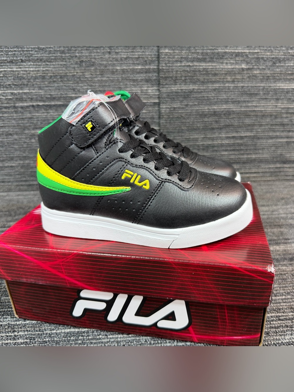 FILA Vulc 13 Rasta Black Green Yellow Mid-Top Kids Sneakers Size 13
